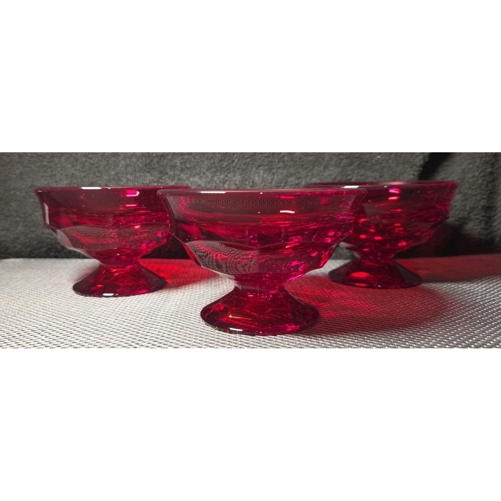 Viking Georgian Honeycomb Ruby Red Footed Dessert Sherbet Berry Bowls Set Of 3